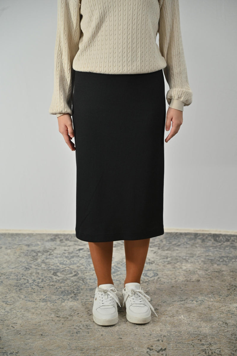 fein gerippter Stretchrock DANIELA schwarz Bild 1