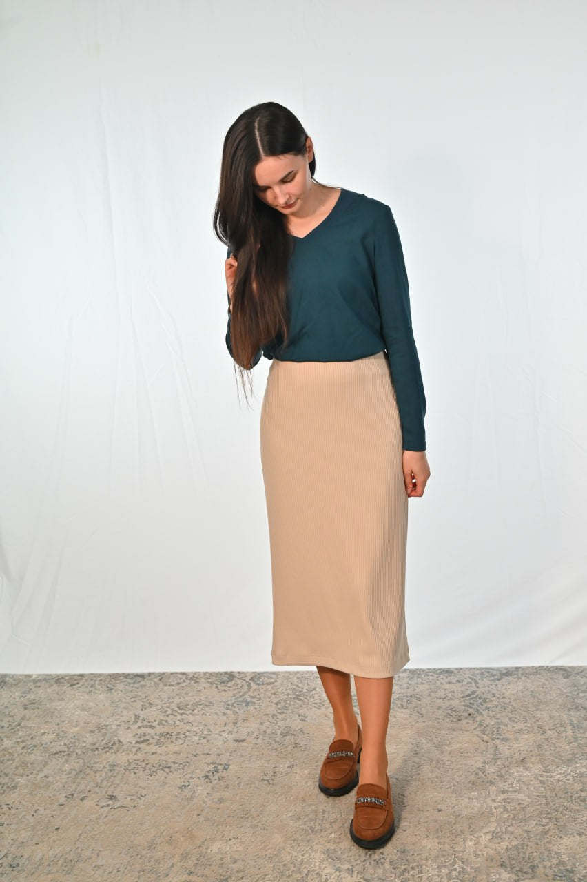 gerippter Stretchrock DANIELA beige Bild 2