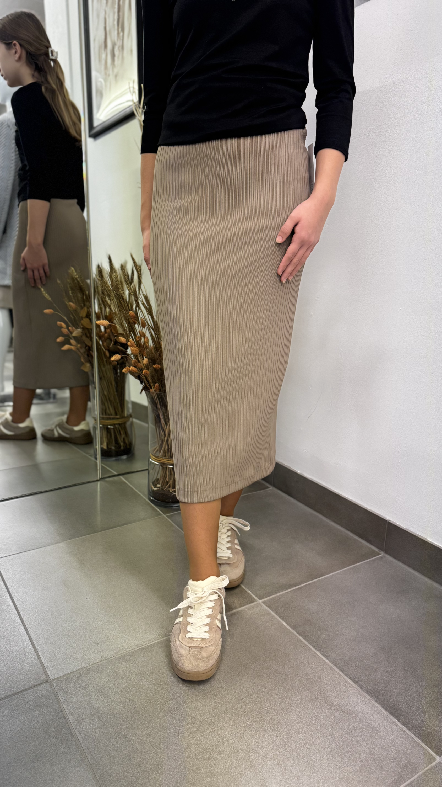 grob gerippter Stretchrock DANIELA beige Bild 1