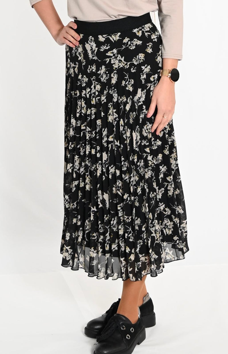 Plisseerock ELA schwarz-beige-blume Bild 1