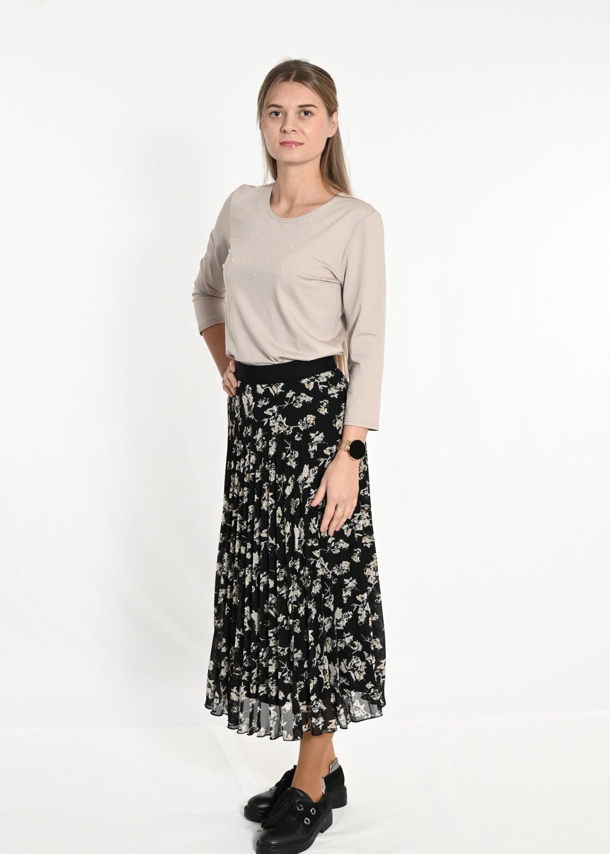 Plisseerock ELA schwarz-beige-blume Bild 2