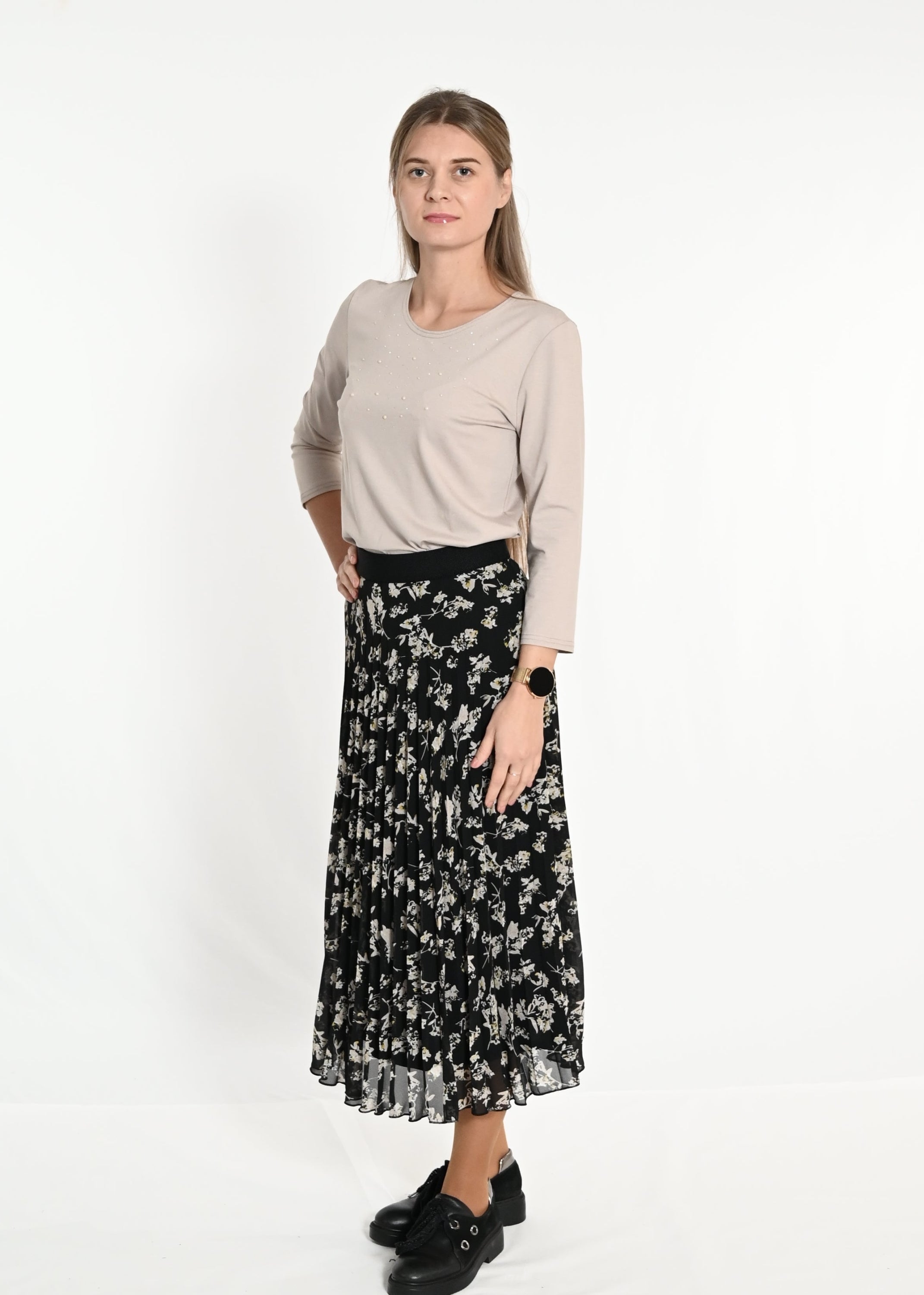 Plisseerock ELA schwarz-beige-blume Bild 2